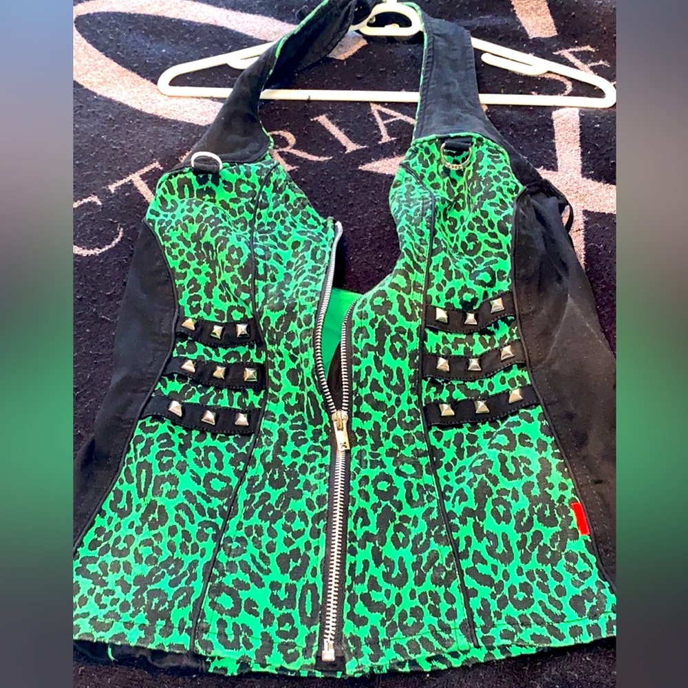 Green Leopard Print Tripp NYC Corset/Halter Top - Zips up the Front, Very Sexy